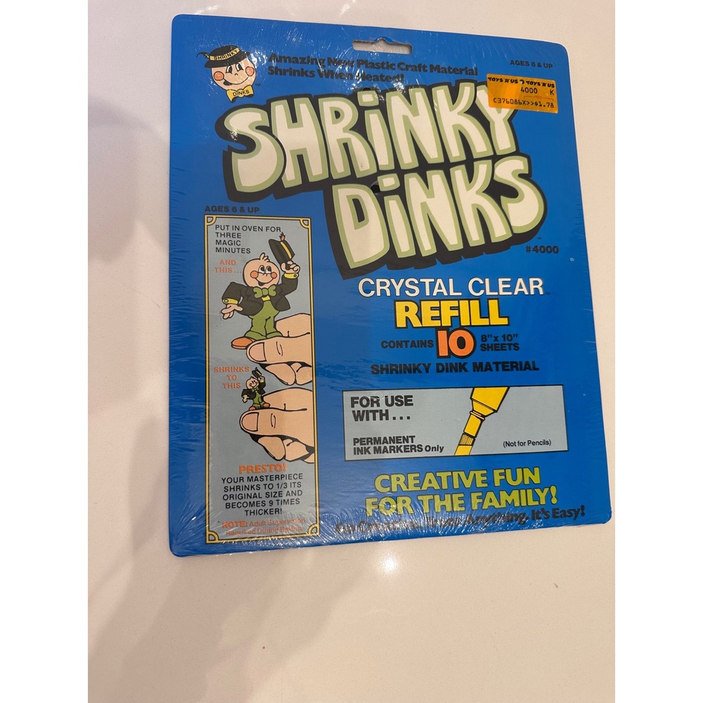 Vintage Shrinky Dinks Crystal Clear Refill Pack #4000 Sealed Toys R Us Sticker